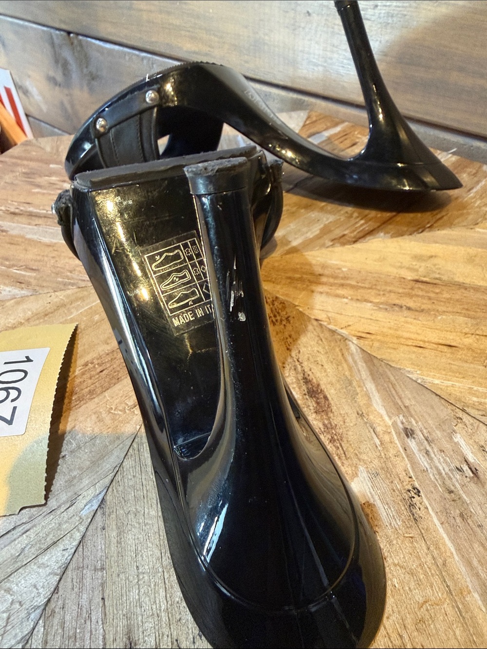 Dior Black Patent Slide Mules with Gold Logo Plaque - Picture 6 of 7